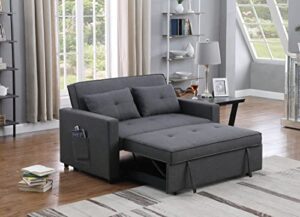 lilola home zoey dark gray linen convertible sleeper loveseat with side pocket