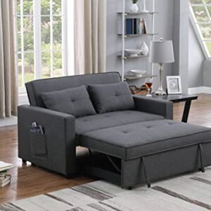 Lilola Home Zoey Dark Gray Linen Convertible Sleeper Loveseat with Side Pocket