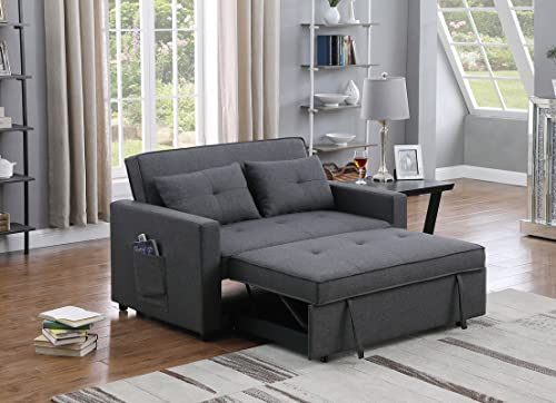 Lilola Home Zoey Dark Gray Linen Convertible Sleeper Loveseat with Side Pocket