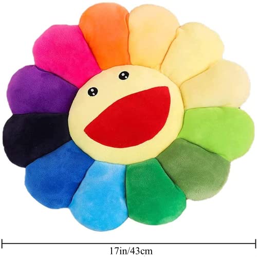 17" Smile Face Flower Plush Pillow Rainbow Toy Stuffed Doll Sleep Cushion Mat Sunflower Sofa Chairs Floor Pillow for Kids Home Bedroom Car Shop Decor