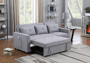 lilola home zoey light gray linen convertible sleeper sofa with side pocket