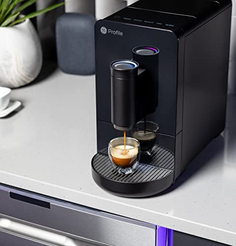 GE Profile Automatic Espresso Machine | Brew in Less Than 90 Seconds | 20 Bar Pump Pressure for Balanced Extraction | Five Adjustable Grind Size Levels | WiFi Connected for Drink Customization | Black