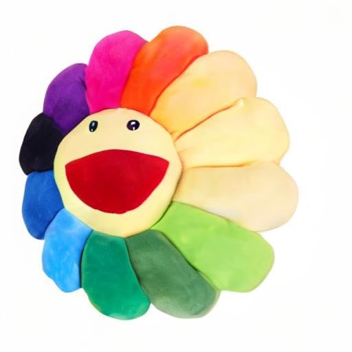 17" Smile Face Flower Plush Pillow Rainbow Toy Stuffed Doll Sleep Cushion Mat Sunflower Sofa Chairs Floor Pillow for Kids Home Bedroom Car Shop Decor