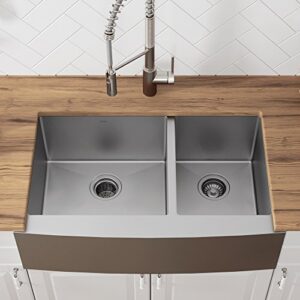 KRAUS Standart PRO™ 36-inch 16 Gauge 60/40 Double Bowl Stainless Steel Farmhouse Kitchen Sink with WasteGuard™ Continuous Feed Garbage Disposal, KHF203-36-100-75MB