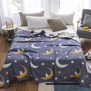 J-pinno Bright Moon Stars Muslin Blanket Reversible 100% Cotton 6 Layer Quilt Bed Blanket Soft Warm Throw Sofa Couch Toddler Kids Cartoon Travel Coverlet Sheet (Stars, Twin 56" X 76")