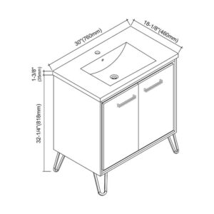 owell 30" Single Bathroom Vanity Set - White Resin Basin with Wood Vanity-Two Doors with Handles and Two Shelves |Gloss -White