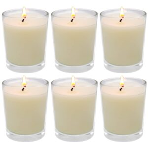 unscented votive candles in glass, 3.0oz off-white soy wax candles for wedding, baby shower, party, table - 6 packs