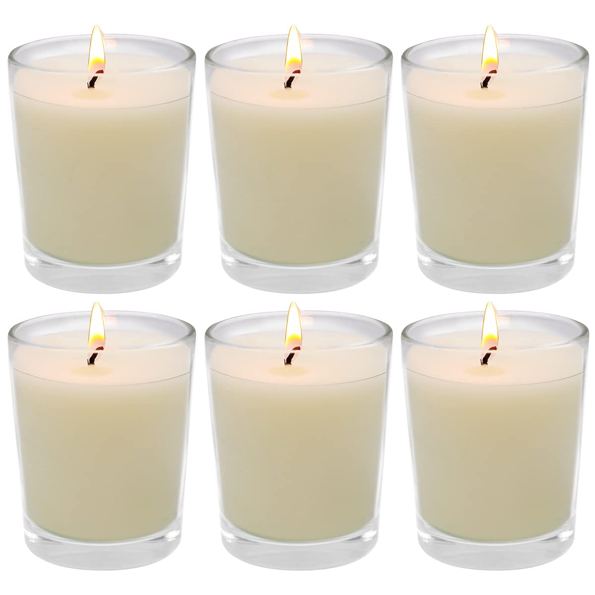 Unscented Votive Candles in Glass, 3.0oz Off-White Soy Wax Candles for Wedding, Baby Shower, Party, Table - 6 Packs