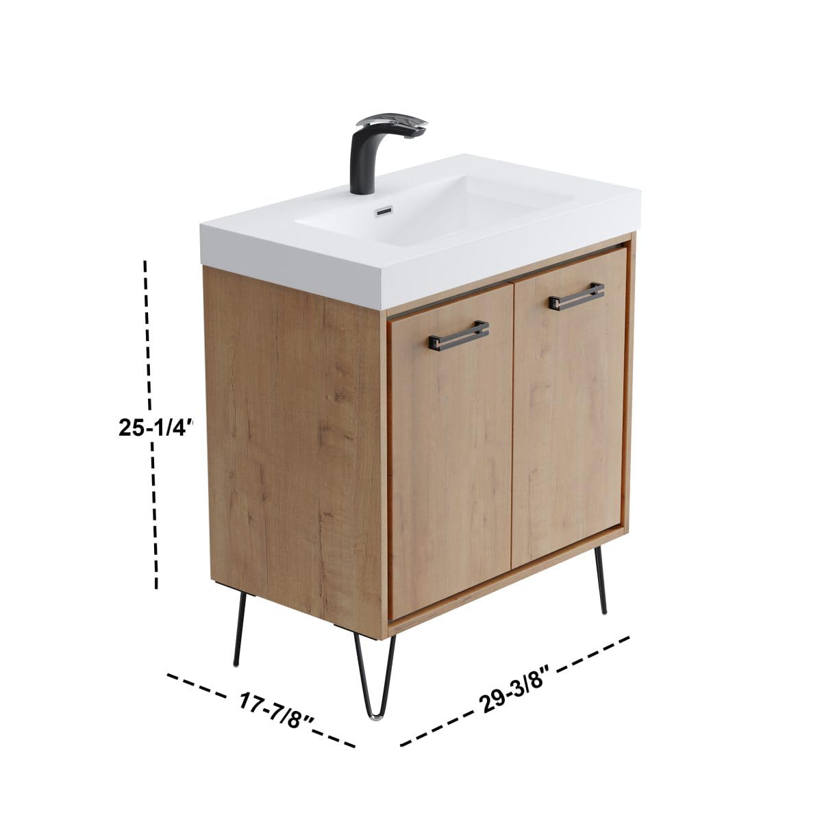 owell 30" Single Bathroom Vanity Set - White Resin Basin with Wood Vanity-Two Doors with Handles and Two Shelves |Gloss -White