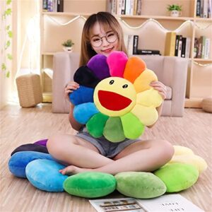 17" Smile Face Flower Plush Pillow Rainbow Toy Stuffed Doll Sleep Cushion Mat Sunflower Sofa Chairs Floor Pillow for Kids Home Bedroom Car Shop Decor