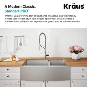 KRAUS Standart PRO™ 36-inch 16 Gauge 60/40 Double Bowl Stainless Steel Farmhouse Kitchen Sink with WasteGuard™ Continuous Feed Garbage Disposal, KHF203-36-100-75MB