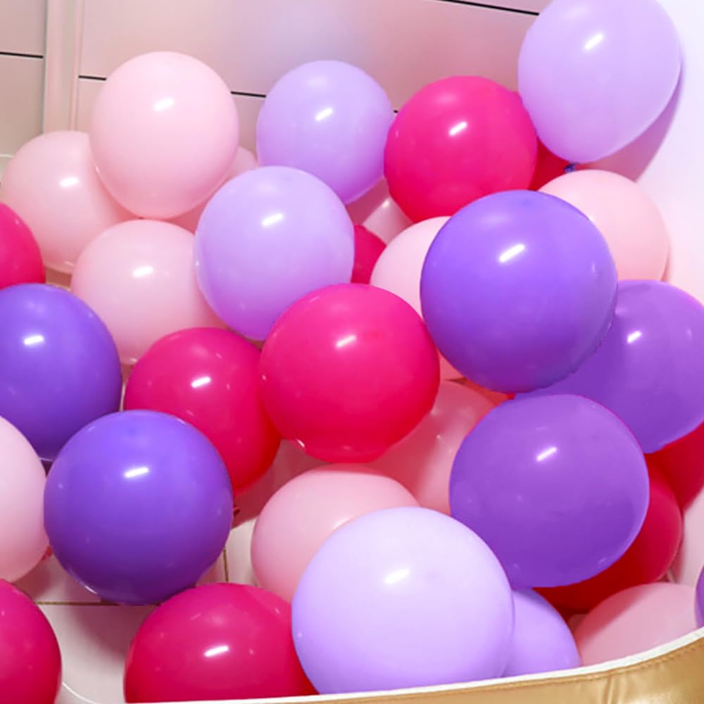 Pink and Purple Balloons 12 Inch 100 Pack with Ribbon Purple and Pink Latex Balloons for Girl Birthday Bridal Baby Shower Engagement Bachelorette Wedding Graduation Party Decorations