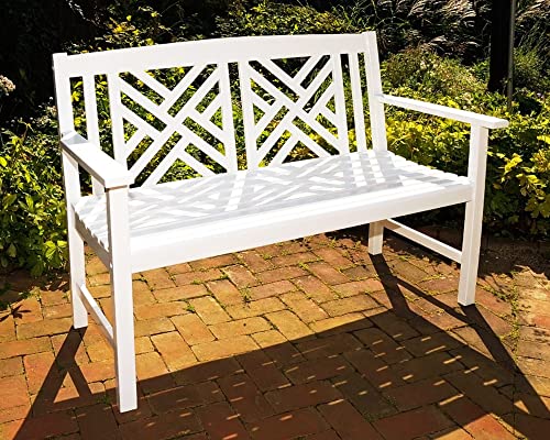 Achla Designs Fretwork Garden, 4 ft White Bench, 48-in L