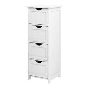 VINGLI White Bathroom Storage Cabinet with 4 Drawers Wooden Freestanding Slim Bathroom Floor Cabinet Small Side Organizer Storage Unit for Bathroom Livng Room Kitchen Office Hallway Entryway