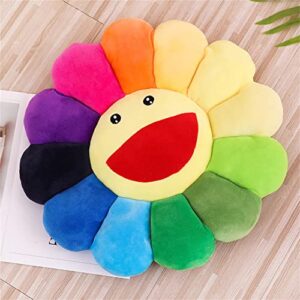 17" Smile Face Flower Plush Pillow Rainbow Toy Stuffed Doll Sleep Cushion Mat Sunflower Sofa Chairs Floor Pillow for Kids Home Bedroom Car Shop Decor