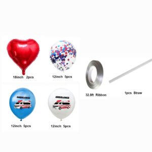 CYMYLAR Ambulance Party Balloon | Ambulance Themed Birthday or Academy Graduation Decorations Latex Balloons Mylar Foil Helium Balloon Decor | Police car ambulance submarine Large Balloon Supplies Set (Ambulance)