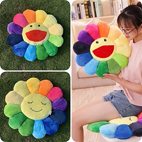 17" Smile Face Flower Plush Pillow Rainbow Toy Stuffed Doll Sleep Cushion Mat Sunflower Sofa Chairs Floor Pillow for Kids Home Bedroom Car Shop Decor