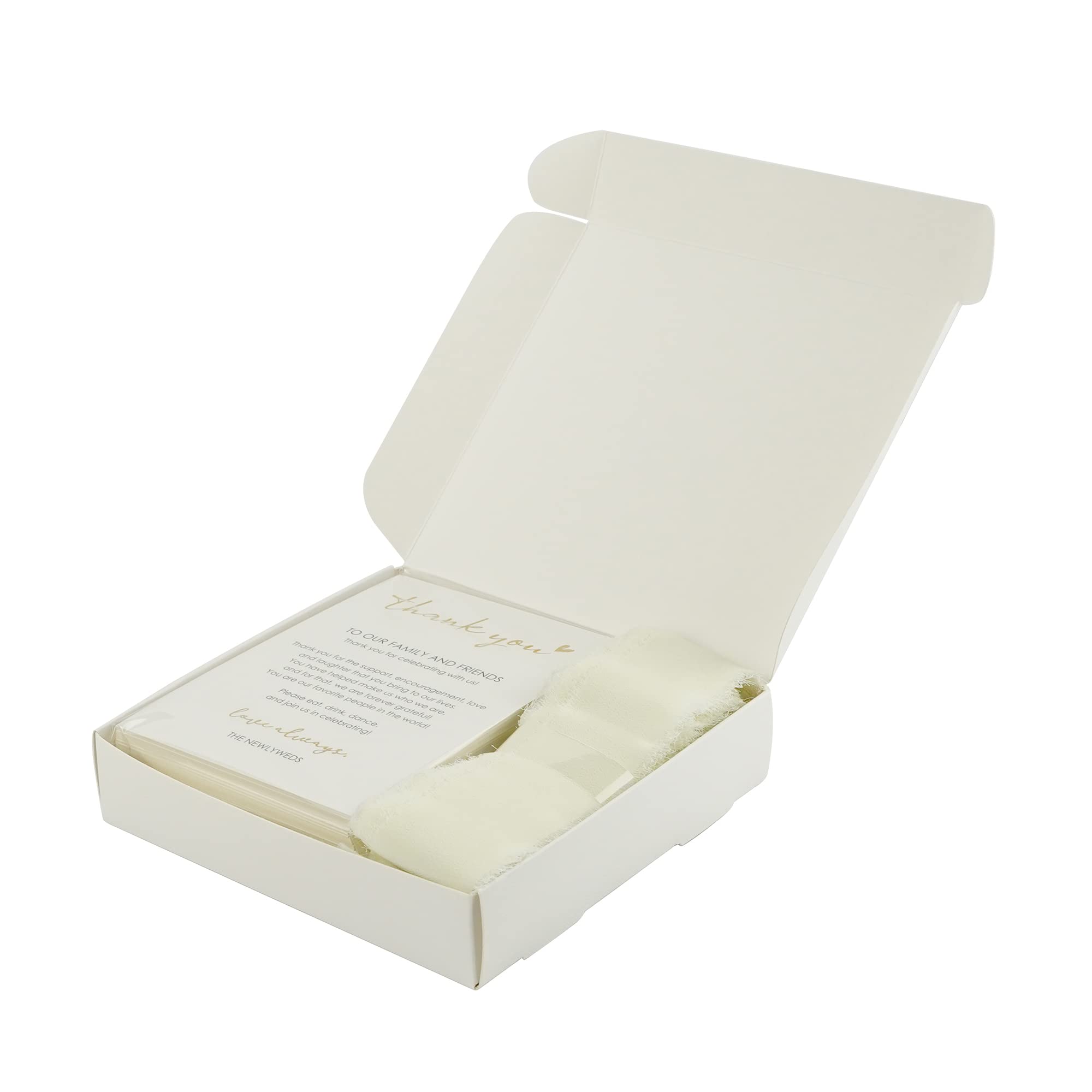 HUIHUANG Wedding Thank You Place Setting Cards with Ivory Chiffon Ribbon, for Weddings Favors, Receptions, Parties, Events and Celebrations-Pack of 50, 4 x 6 inch, Add to Your Table Centerpieces