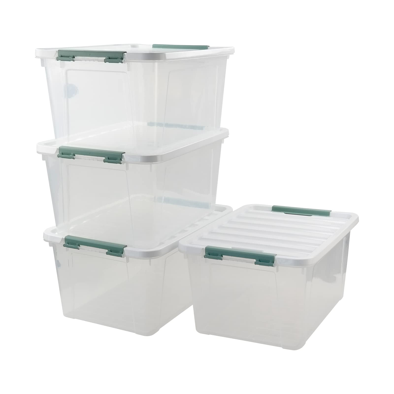 Jekiyo 4 Packs Large Latching Container Box, Plastic Storage Bin, 20 Quart