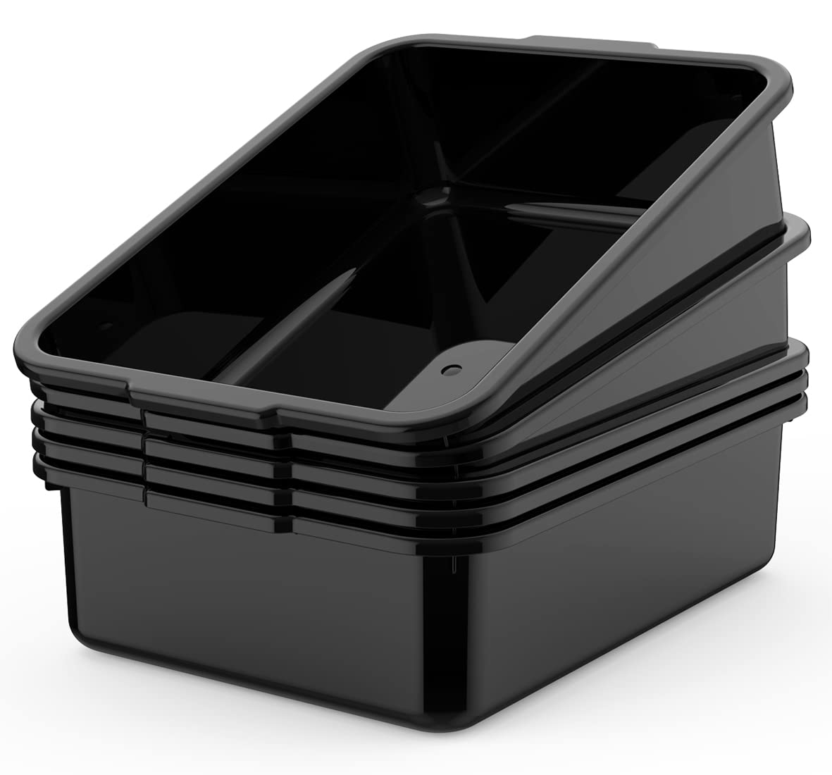 5-Pack Commercial Bus Tubs Box/Tote Box, Black Plastic Storage with Handles, Wash Basin Tub 8 Liter