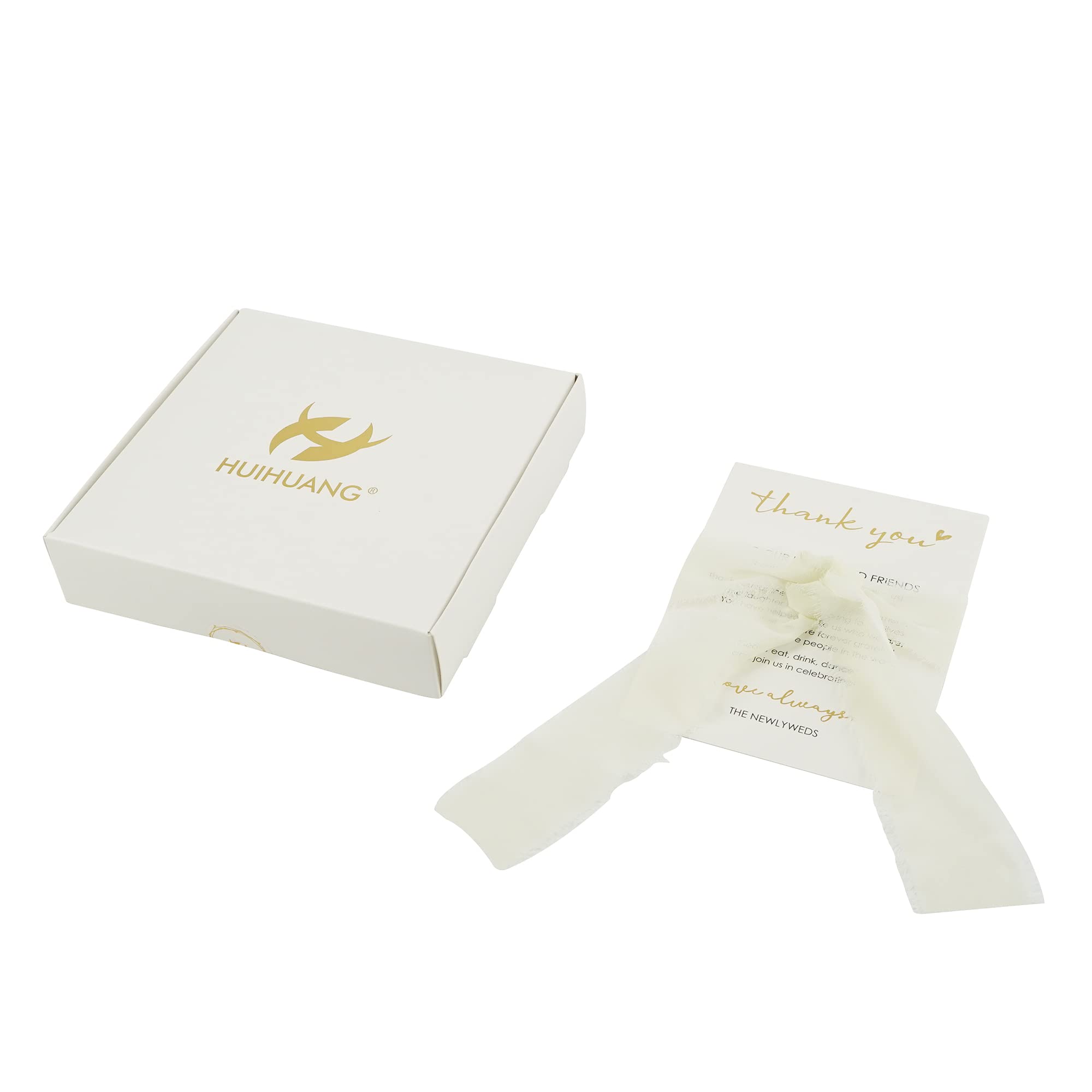 HUIHUANG Wedding Thank You Place Setting Cards with Ivory Chiffon Ribbon, for Weddings Favors, Receptions, Parties, Events and Celebrations-Pack of 50, 4 x 6 inch, Add to Your Table Centerpieces