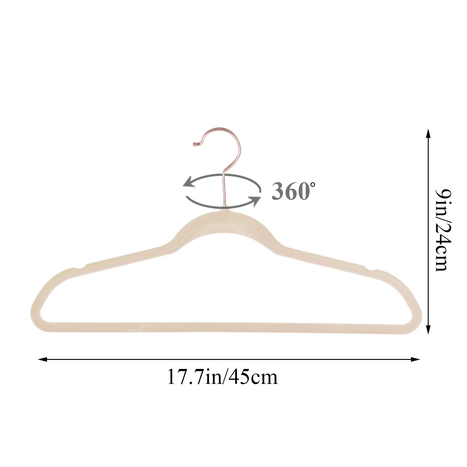 VECELO Premium Velvet Clothes Hangers Suit Heavy Duty (100 Pack)-Non Slip & Space-Saving with 12 Finger Clips & 2Tie Rack Excellent for Men and Women,Beige