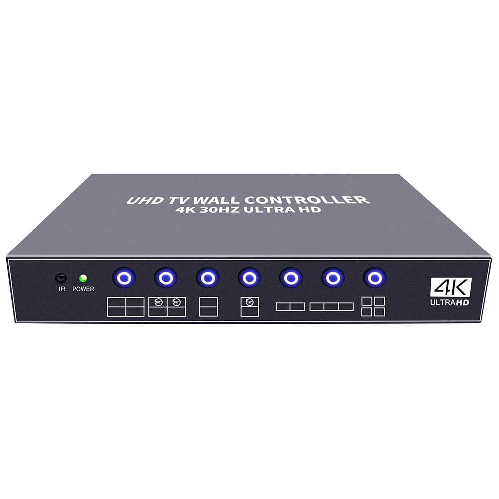 ISEEVY 4K UHD Video Wall Controller 2x2 1x2 2x1 TV Wall Processor Support 3840x2160@30 HDMI Input for 4 TV Splicing Display