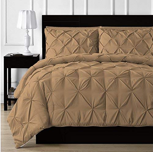 LinenEra Cotton with Zipper Colser Pinch Pleated Duvet Cover Palatial King 120x98 Taupe 4pcs Pillow Case Set