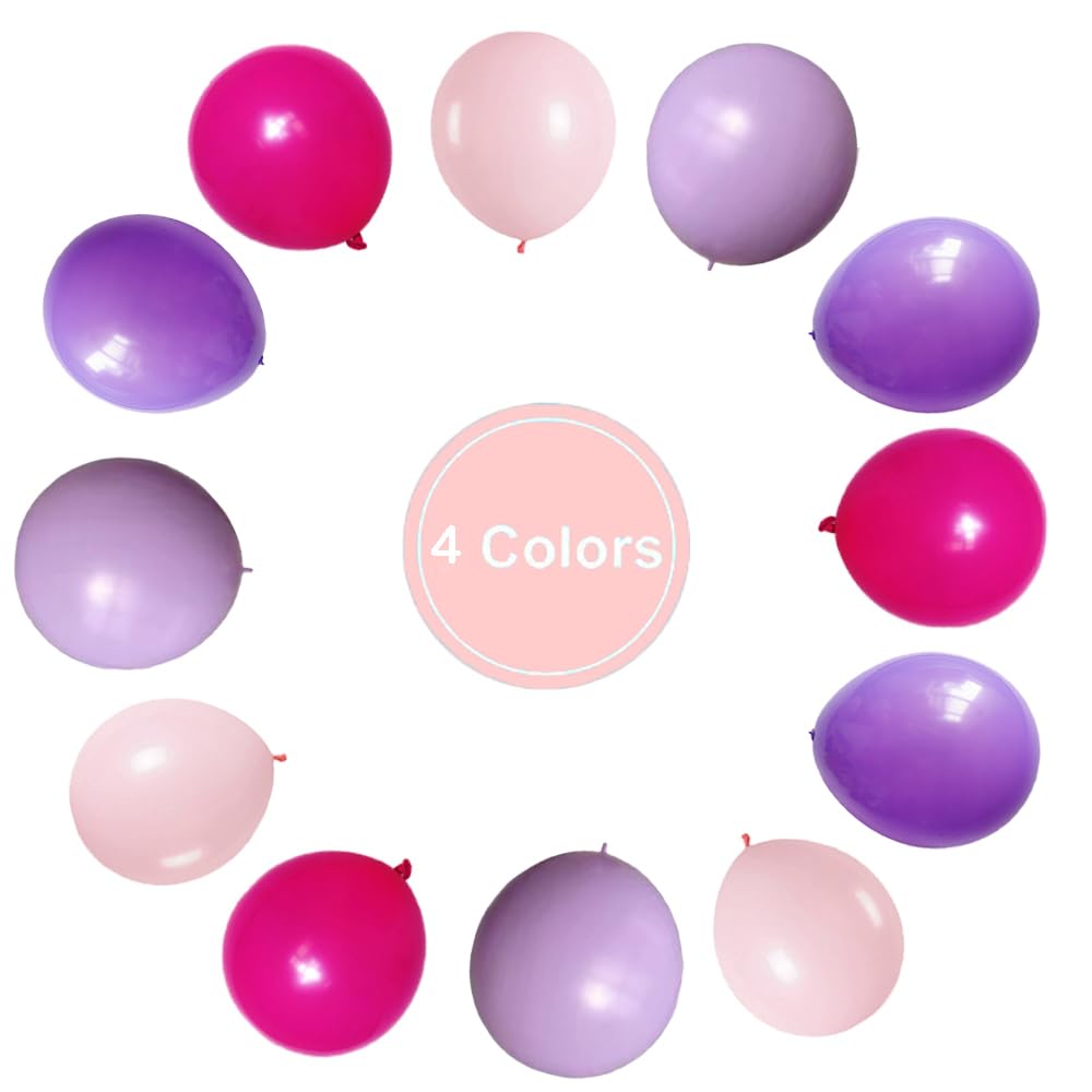 Pink and Purple Balloons 12 Inch 100 Pack with Ribbon Purple and Pink Latex Balloons for Girl Birthday Bridal Baby Shower Engagement Bachelorette Wedding Graduation Party Decorations