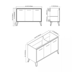 Dowell 48" Single Bathroom Vanity Set - White Resin Basin with Gloss-White Vanity Base, Three Doors with Handles and Two Shelves