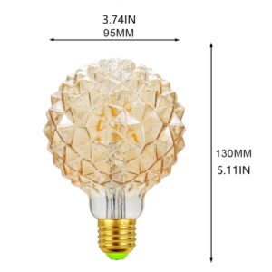 G95 LED Pineapple Bulb Retro Edison Lamp 4W 2700K Warm White Light Not Dimmable 40W Equivalent Amber Glass Lamp, E26 Base, Suitable for Bedrooms, Restaurants, Cafes, Pack of 2