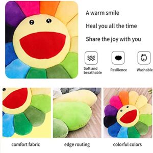 17" Smile Face Flower Plush Pillow Rainbow Toy Stuffed Doll Sleep Cushion Mat Sunflower Sofa Chairs Floor Pillow for Kids Home Bedroom Car Shop Decor