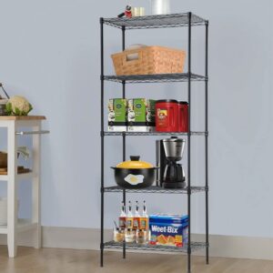 TYNB 5 Tier Steel Wire Shelf Metal Storage Rack NSF Commercial 14' D x 24' W x 60' H 750Lbs Adjustable Leveling Feet Wire Shelving Unit for Office Restaurant Kitchen Pantry Rack Black