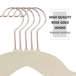 VECELO Premium Velvet Clothes Hangers Suit Heavy Duty (100 Pack)-Non Slip & Space-Saving with 12 Finger Clips & 2Tie Rack Excellent for Men and Women,Beige