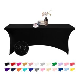 eccwai spandex 6ft waterproof table cover for party,wedding, banquet, and events(black)