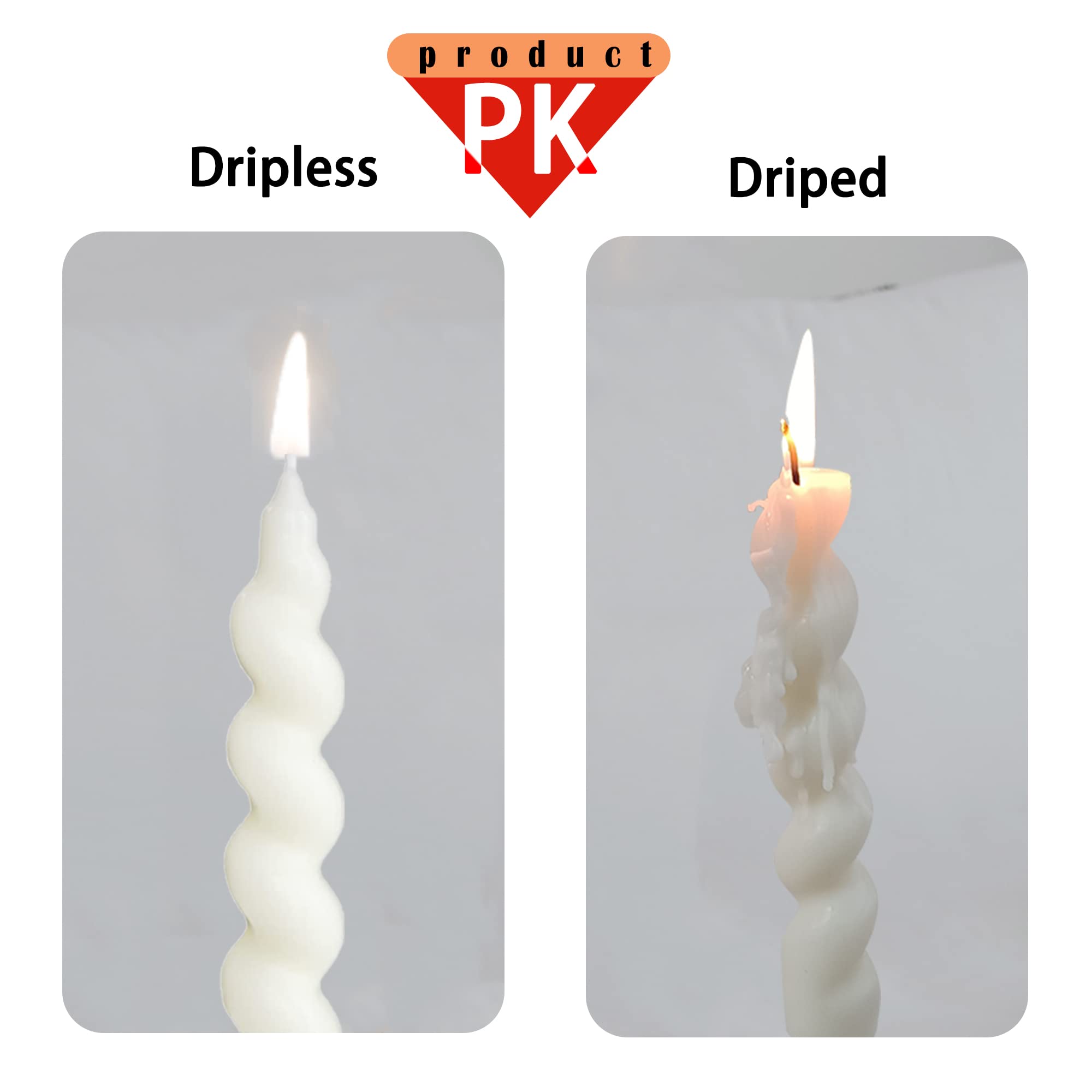 White Taper Candles 7.5inches Candle Set of 2 Long Candlesticks Spiral Tapered Candles - Twisted Candle for Unscented Candle Holder Wedding Holiday Party Home Decoration