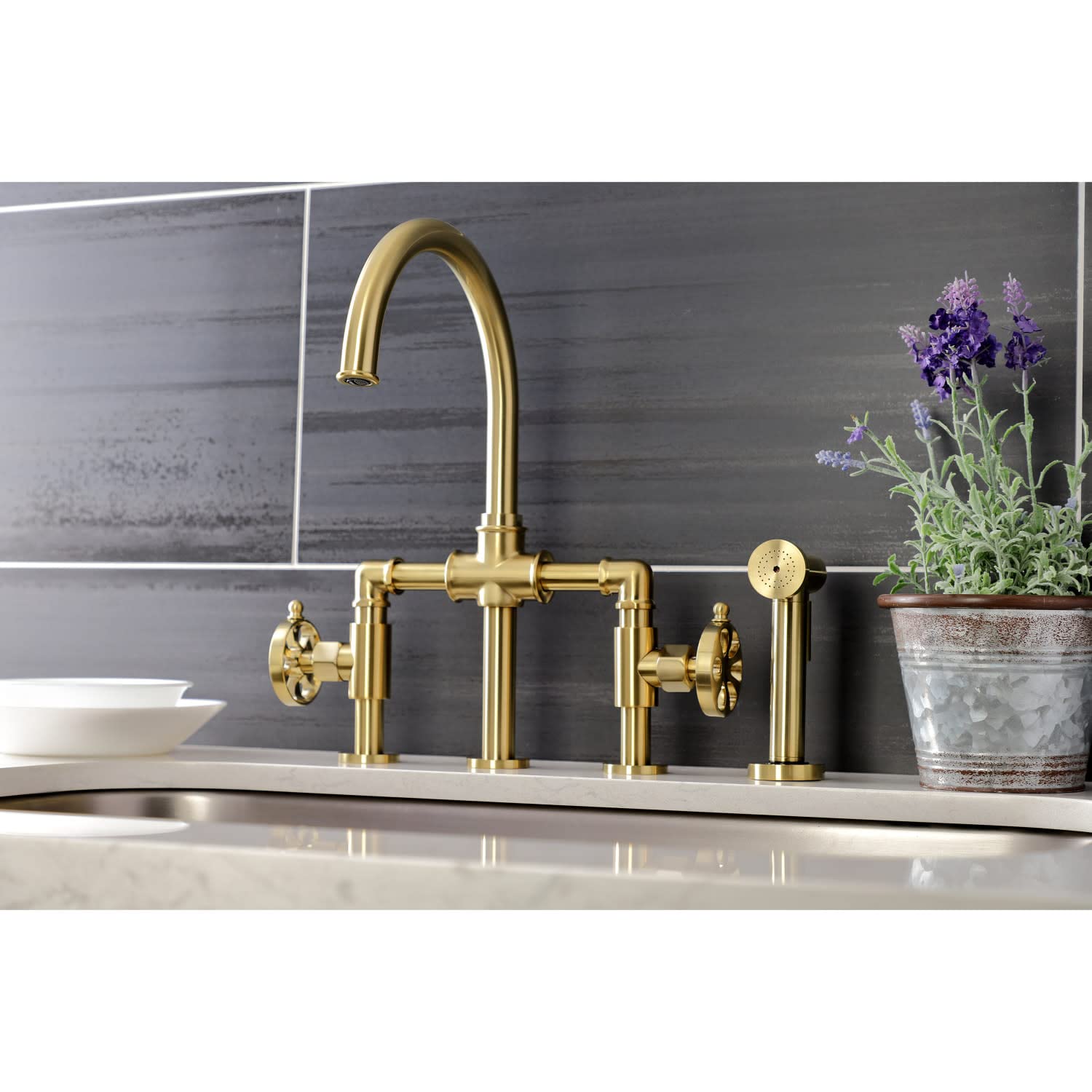 Kingston Brass KS2334RX Belknap Bridge Kitchen Faucet, Black Stainless