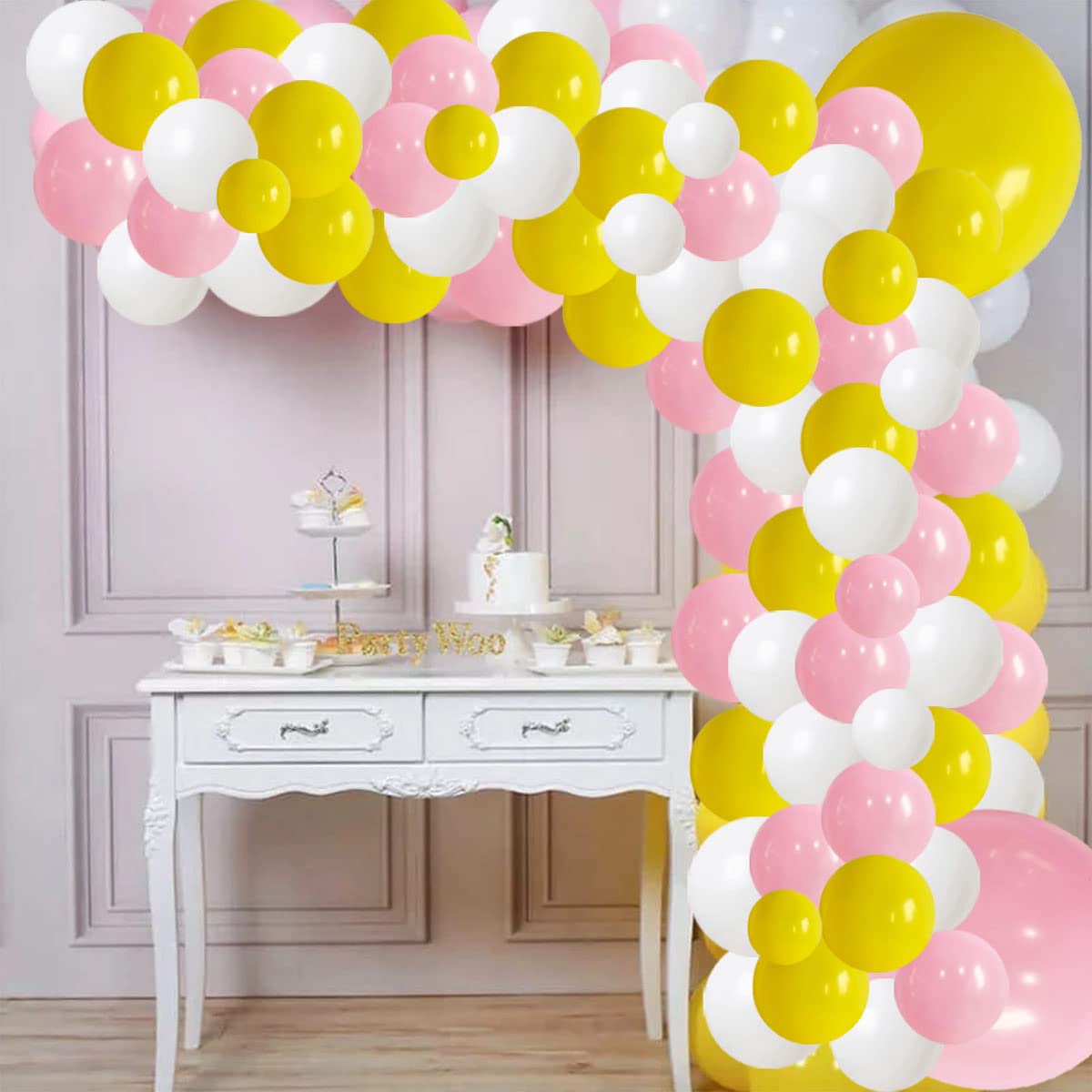 Pink Yellow White Balloon Garland Arch kit, 109PCS Yellow Pink White Balloons for Girl 1st Birthday You Are My Sunshine Sunflower Honeybee Theme Baby & Bridal Shower Wedding Decorations…