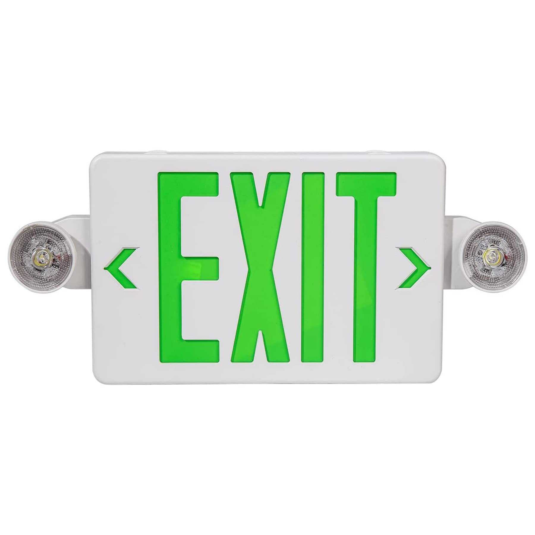 Green LED Exit Sign with Emergency Lights, Two LED Adjustable Head Emergency Exit Lights with Battery Backup, Dual LED Lamp ABS Fire Resistance UL-Listed 120-277V