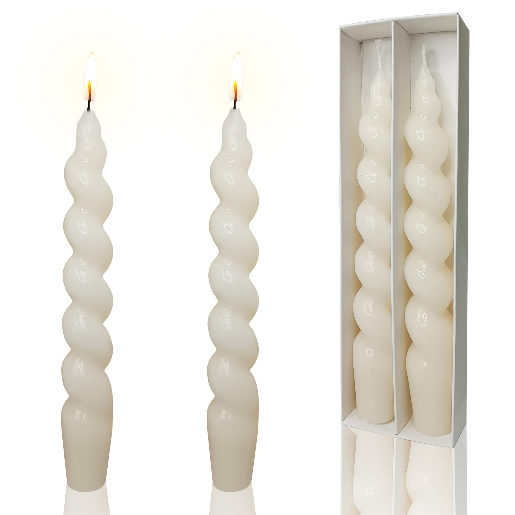 White Taper Candles 7.5inches Candle Set of 2 Long Candlesticks Spiral Tapered Candles - Twisted Candle for Unscented Candle Holder Wedding Holiday Party Home Decoration