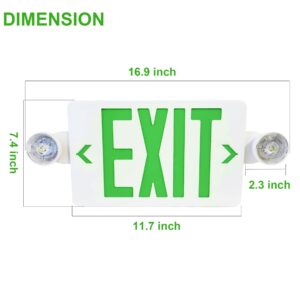 Green LED Exit Sign with Emergency Lights, Two LED Adjustable Head Emergency Exit Lights with Battery Backup, Dual LED Lamp ABS Fire Resistance UL-Listed 120-277V