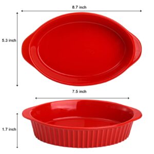 Foraineam 4 Pcs 15 oz Porcelain Oval Baking Dish Set, 8.7 x 5.3 x 1.7 inch Oven Safe Au Gratin Pans Small Table Serving Dishes, Lasagna Pan Crème Brulee Bakeware Set with Double Handles