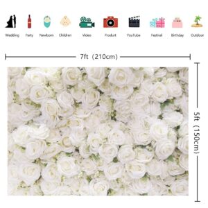 White Rose Floral Photography Backdground Rose Theme Valentines Day Party Bridal Shower Party Decoration Backdrop (7x5FT)