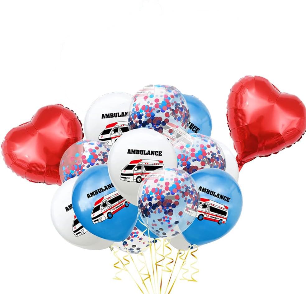 CYMYLAR Ambulance Party Balloon | Ambulance Themed Birthday or Academy Graduation Decorations Latex Balloons Mylar Foil Helium Balloon Decor | Police car ambulance submarine Large Balloon Supplies Set (Ambulance)