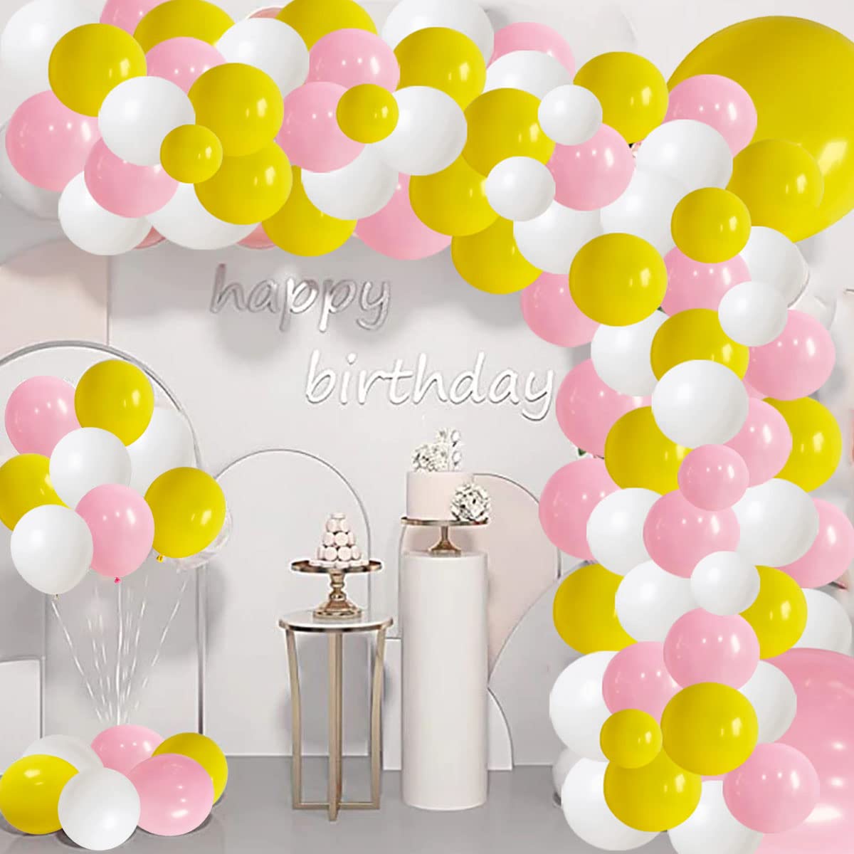 Pink Yellow White Balloon Garland Arch kit, 109PCS Yellow Pink White Balloons for Girl 1st Birthday You Are My Sunshine Sunflower Honeybee Theme Baby & Bridal Shower Wedding Decorations…