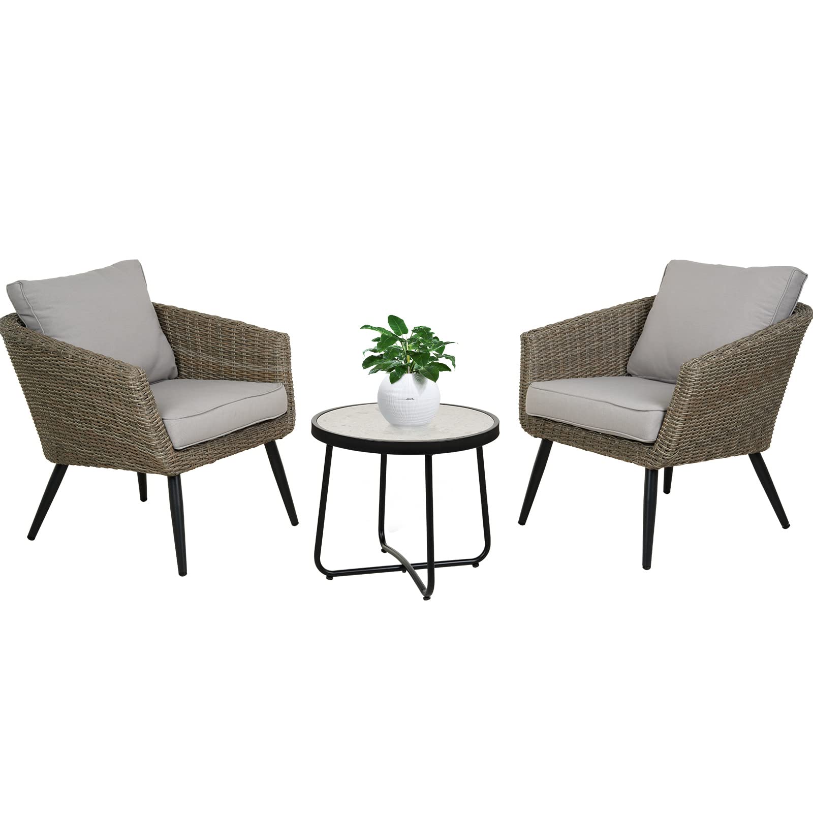 Grand patio 3-Piece Patio Bistro Set with Heavy-Duty Anti-Rust Aluminum Frame Wicker Outdoor Conversation Chairs Sets with Coffee Table for Balcony Yard Gray Cushions