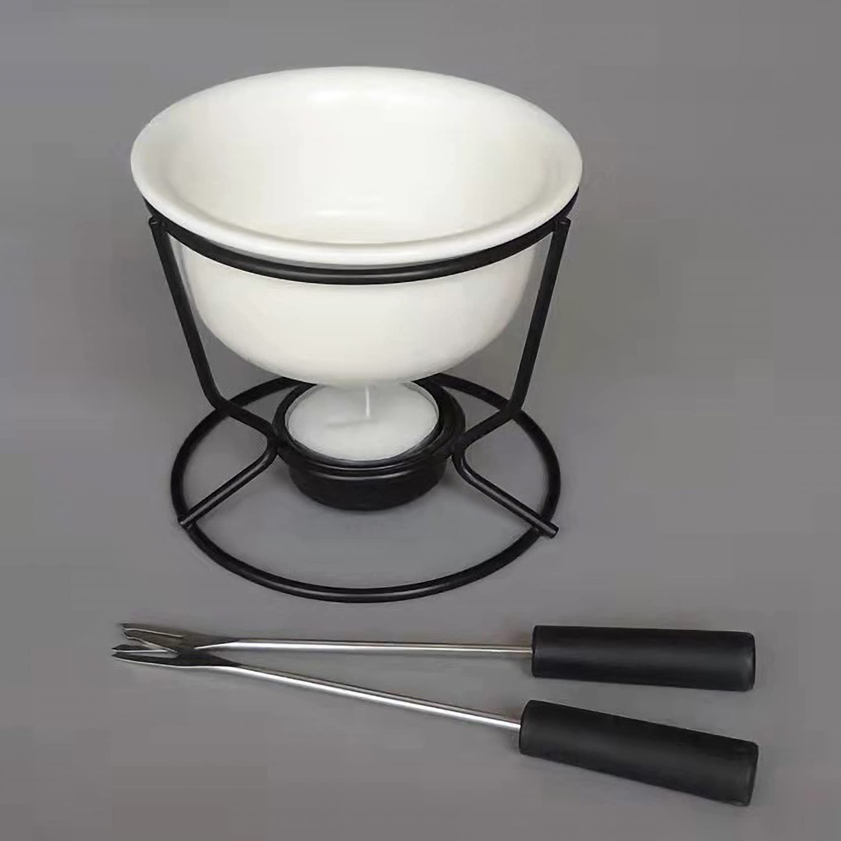 InBlossoms Ceramic Butter Warmers Personal Seafood Fondue Set with Shelf Candle Two Forks, Used for Melted Sauce Keeps Heat, 10 * 9.5cm