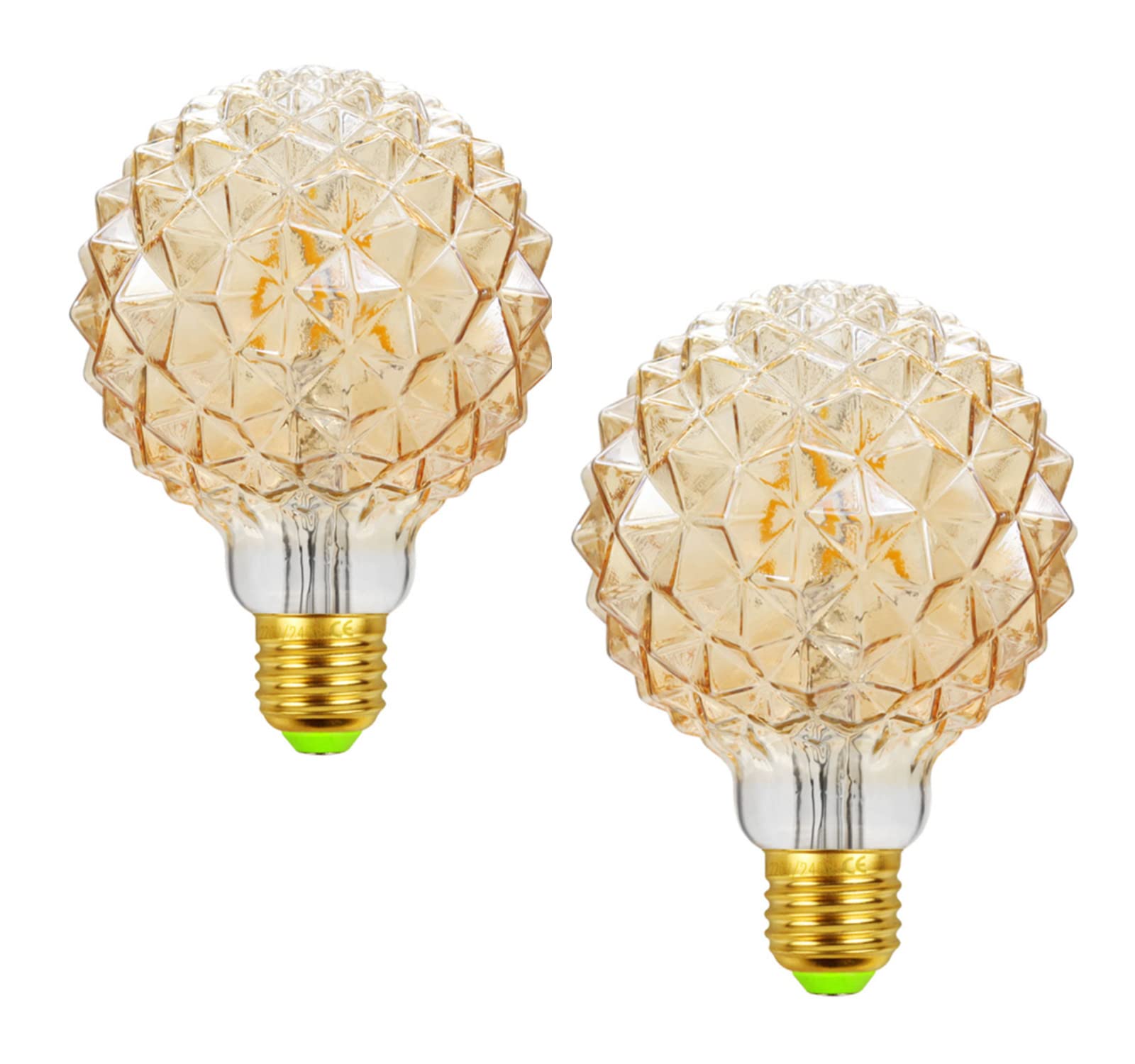 G95 LED Pineapple Bulb Retro Edison Lamp 4W 2700K Warm White Light Not Dimmable 40W Equivalent Amber Glass Lamp, E26 Base, Suitable for Bedrooms, Restaurants, Cafes, Pack of 2