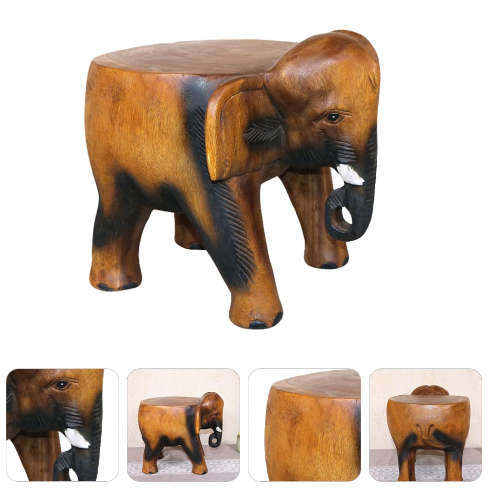 DOITOOL Wooden Elephant Stool Wood Foot Step Stool Sturdy Handicraft Wood Support for Bedroom Bathroom Living Room