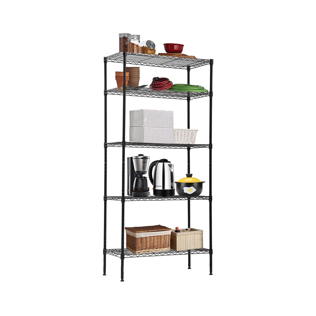 TYNB 5 Tier Steel Wire Shelf Metal Storage Rack NSF Commercial 14' D x 24' W x 60' H 750Lbs Adjustable Leveling Feet Wire Shelving Unit for Office Restaurant Kitchen Pantry Rack Black